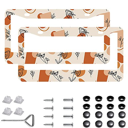 2Pcs Abstract Wildflower License Plate Frames Cover Holders Stainless Steel License Plate Cover with Screw Caps Cover and Screwdriver Set - 2-Hole for Girl Women (Abstract Wildflower) - color: Abstract Wildflower