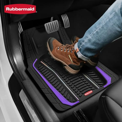 Rubbermaid Car Floor Mats Full Set – Premium All-Weather Car Mat with Brushed Aluminum Inserts, Universal Trim-to-Fit Design, Anti-Slip Backing for Cars, SUVs, Trucks, and Vans - color: Purple