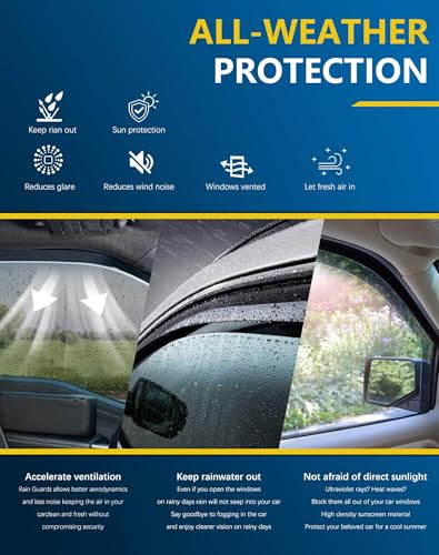 Shatterproof in-Channel Rain Guards for Ford Escape 2013-2019, Clip-on Window Deflectors Vent Window Visors Rain Sun Wind Guards Shade Deflectors, 4 pcs - size: For Escape 2013-2019