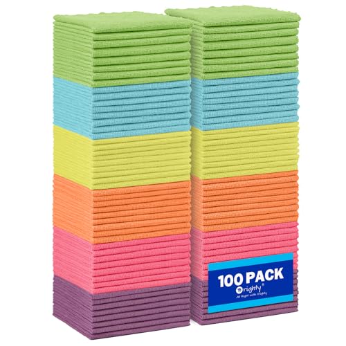Orighty Microfiber Cleaning Cloth, 100 Pack Highly Absorbent Cleaning Supplies, Lint Free Kitchen Towels Cleaning Rags, Microfiber Towels for Cars, House, Window, 12x11 inch - color: Multicolor, size: 100 Pack