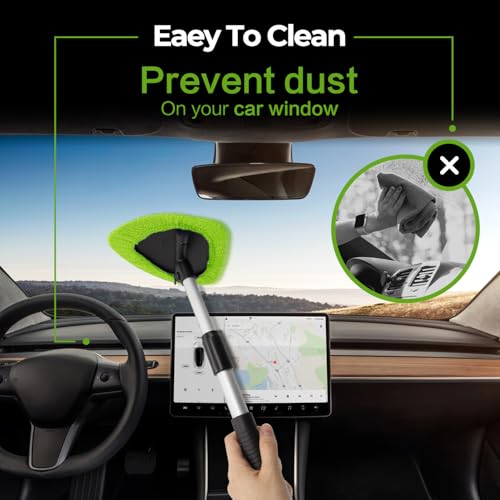 Windshield Cleaner Tool 22.5" L - Car Interior&Exterior Window Cleaning Kit with Extendable Handle&4 Microfiber Pads and Thick Large Wash Sponge, Auto Glass Wiper Brush Kit for Cars Home (7pcs Green) - color: Green
