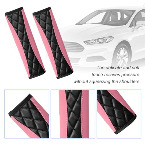 2PCS Car Seat Belt Cover, Soft Comfortable Leather Vehicle Seatbelt Shoulder Pad Cushion, Breathable Automotive Interior Seat Strap Harness Mat, Universal for RV SUV Truck (Pink) - color: Pink