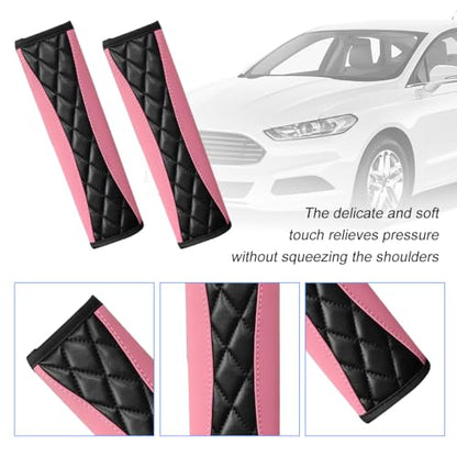 2PCS Car Seat Belt Cover, Soft Comfortable Leather Vehicle Seatbelt Shoulder Pad Cushion, Breathable Automotive Interior Seat Strap Harness Mat, Universal for RV SUV Truck (Pink) - color: Pink