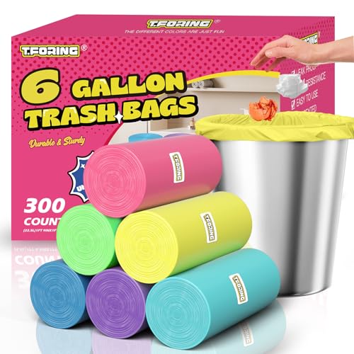 300 Count 6 Gallon Trash Bags - 22 Liter Colored Medium Garbage Bags Unscented 0.94 Mil Thick & Leakproof Wastebasket Liners for Kitchen Bathroom Home - color: 6gal-300