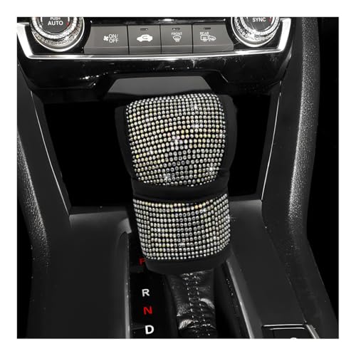 povtii Diamond Car Shift Knob Cover, Shining Crystal Car Gear Shifter Leather Protective Cover, Diamond Encrusted Hand Shifter for Auto and Truck, Decorative Car Accessories (AB) - color: AB