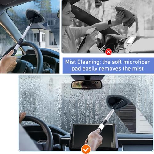 desin Windshield Cleaning Tool, Car Window Cleaner Windshield Cleaner with 4 Reusable and Washable Microfiber Pads and Extendable Handle Auto Inside Glass Wiper - color: Gray