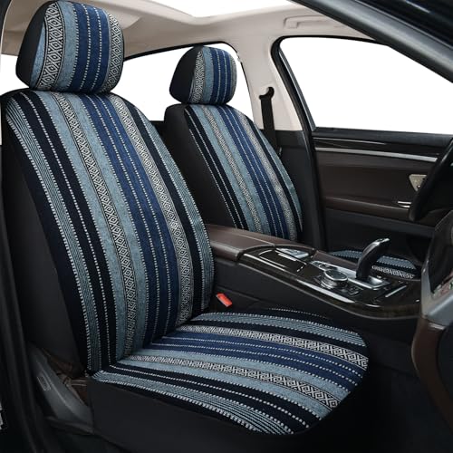 Baja Saddle Blanket Car Seat Covers, Boho Striped Woven Front Seat Protectors, Breathable & Washable Interior Covers, Universal Fit for Most Cars SUVs Trucks, Airbag Compatible, Blue, 8 pcs. - color: BLUE