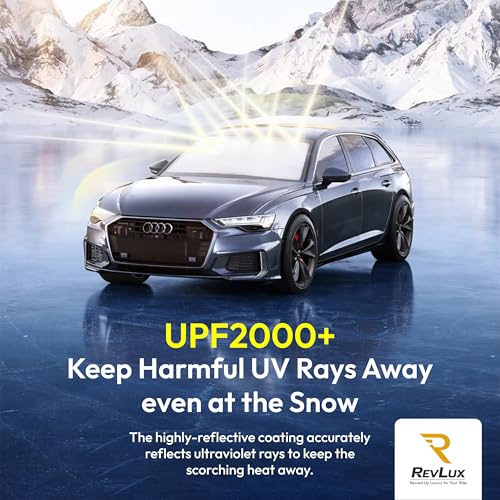RevLux Car Windshield Sun Shade SUV & Sedan – UPF 2000+ Sun Protection & 99.95% UV Blocking Ice-Core Cooling Fabric | Zero Light Leakage Black Glue Layer | Heat Insulation Car Sun Shade (55"x31") - size: Medium – Sedan Fit (55"x31")