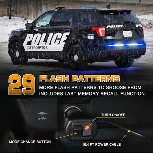 XRIDONSEN 60 inch Blue White Emergency Lights Strip 360 LED Truck Tailgate Rear Window Police Firefighter Lights Strobe Flashing Warning Hazard Safety First Responder for Vehicles Pickup Trucks - color: Blue/White