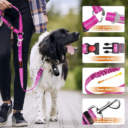 Removable Dog Seat Belt Harness for Car, 3 in 1 Pet Dog Car Seatbelt Leash, Retractable Restraint Secures to Vehicle Headrest & Adjustable Reflective Bungee Dog Seatbelt Tether, Rose - color: 2PCS Rose