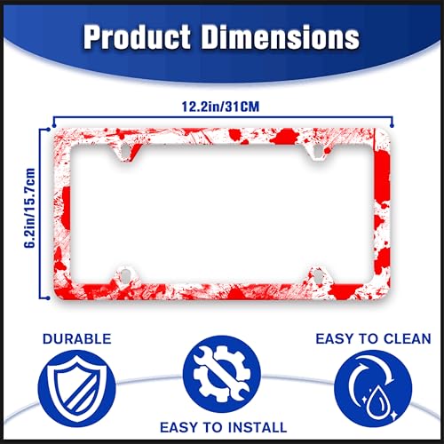 Blood Splattered License Plate Frame Red Spatter Pattern License Plate Holders Funny Auto Accessory Bracket Stainless Steel License Plate Frames with Screws for Women Men 6x12 Inch 4 Holes - color: Blood Splattered