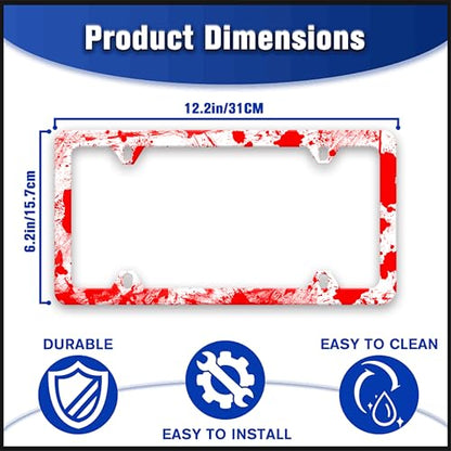 Blood Splattered License Plate Frame Red Spatter Pattern License Plate Holders Funny Auto Accessory Bracket Stainless Steel License Plate Frames with Screws for Women Men 6x12 Inch 4 Holes - color: Blood Splattered