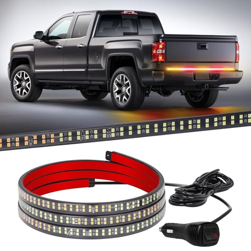 XRIDONSEN 60 inch Amber Red Truck Tailgate Strobe Lights Strip 360 LED Tail Light Bar Flashing Warning Hazard Safety Rear Emergency Lights for Tow Plow Trucks Construction Vehicles Pickup Trailer - color: Amber/Red