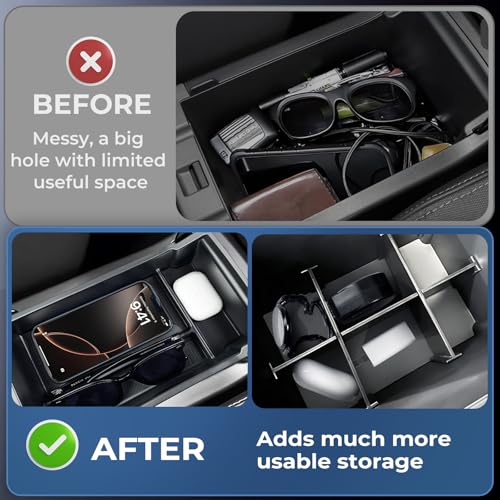 2PCS Center Console Organizer & Armrest Divider Set for Subaru Crosstrek/Impreza 2026 2025 2024, Custom Fit Dual-Layer Durable ABS Plastic Storage Box Insert Tray Interior Accessories, Black - style: 4) Fit for 2024-2026 Crosstrek/Impreza,A