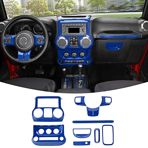 RT-TCZ for Jeep JK Interior Trim Kit Blue, JKU Center Console Dashboard Panel Trim Cover for Jeep Wrangler JK JKU 2011-2017 Blue Interior Accessories 10pcs - color: blue