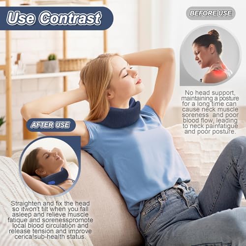 Travel Pillow with Heat,Vibration Massage,Portable Rechargeable Adjustable Airplane Neck Pillow,with Headrest Support for Head,Neck,and Chin,for Pain Relief at Home,Car,Office,Travel