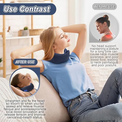 Travel Pillow with Heat,Vibration Massage,Portable Rechargeable Adjustable Airplane Neck Pillow,with Headrest Support for Head,Neck,and Chin,for Pain Relief at Home,Car,Office,Travel