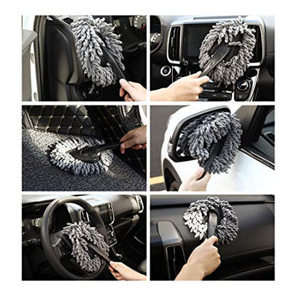 MoKo Car Duster, 2 Pack Super Soft Microfiber Dash Duster Detail Brush Set Interior Exterior Cleaning Dusting and Washing Tool for Car Motorcycle Automotive Dashboard Air Vents - Gray