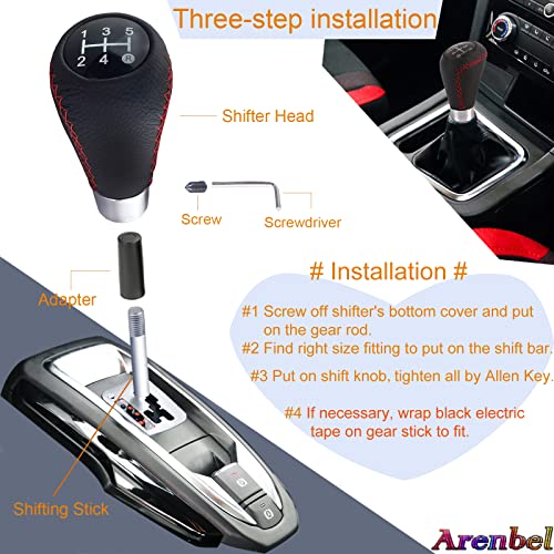 Shifter Knobs 5 Speed Car Gear Stick Leather Shifter Lever Handle Fit Most Manual Vehicle, Black Leather - color: Black with red stitching