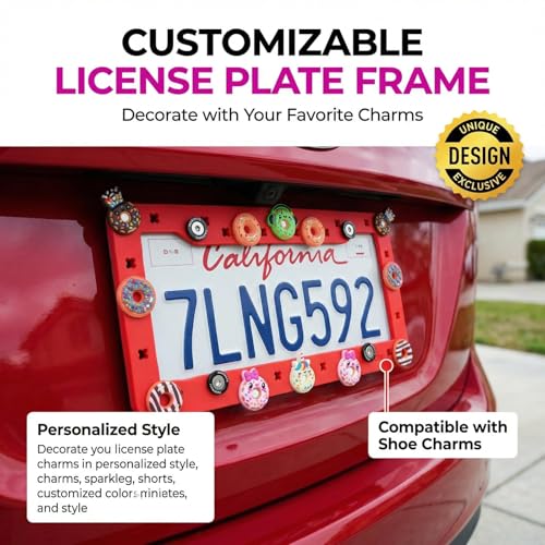 DIY Charm License Plate Frame Racing Red, 1-Pack Premium TPU License Plate Holder Compatible with Shoe Charms, Anti-Theft Stainless Steel Hardware Kit & Tools, Rattle-Proof Drainage Design - color: Red, size: 1 PC