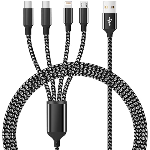 Multi Charging Cable,Dual Type-C Multiple Charger Cable Nylon Braided 4 in 1 Multi USB Cable Charging Cord with IP/Type C/Micro USB Ports for Cell Phones/iPhone/Tablets/Samsung Galaxy & More-1Pack 5Ft - color: Blackgray, size: 1pack5ft