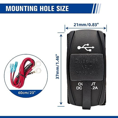 Anina 4.2A Rocker Switch Style Dual USB Charger Blue LED Light, Waterproof USB Port with 10A Fuse for Marine Toggle Switch Panel on 12V-24V Car ATV UTV Boat Polaris Can-Am, Universal Quick Charger