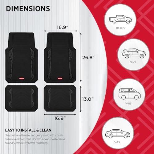 Rubbermaid Car Floor Mat, Heavy Duty All-Weather Car Mats Full Set with Dual-Tone Black Aluminum Inserts – Universal Fit, Anti-Slip Backing, Trim-to-Fit for Most SUV, Sedan, Van - color: Black