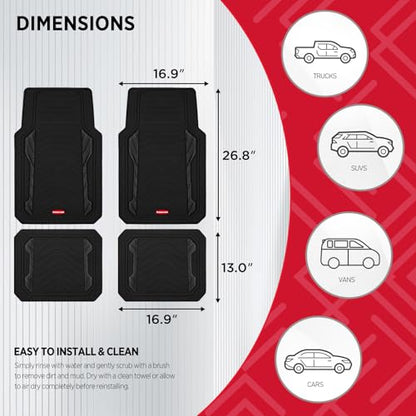 Rubbermaid Car Floor Mat, Heavy Duty All-Weather Car Mats Full Set with Dual-Tone Black Aluminum Inserts – Universal Fit, Anti-Slip Backing, Trim-to-Fit for Most SUV, Sedan, Van - color: Black