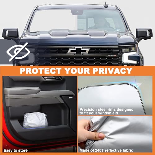 2026 Upgrade Front Windshield Sunshade fit for Chevrolet Silverado 1500 2019-2025 2026 Reflector Foldable Car Shade Automotive Windshield Sunshades for Chevrolet Silverado 1500 Windshield Sun Shade - size: Fit for Chevrolet Silverado 1500 2019-2026