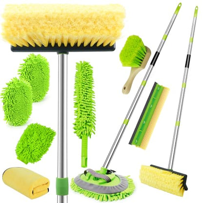 62" Car Wash Brush with Long Handle, Chenille Microfiber Car Wash Mop Mitt, Wheel Brush, Windshield Window Squeegee, Microfiber Towel, Gloves, Car Cleaning Brush Kit Supplies for Car,Truck,SUV,RV,Boat - size: 12 Pack