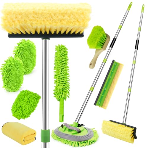 62" Car Wash Brush with Long Handle, Chenille Microfiber Car Wash Mop Mitt, Wheel Brush, Windshield Window Squeegee, Microfiber Towel, Gloves, Car Cleaning Brush Kit Supplies for Car,Truck,SUV,RV,Boat - size: 12 Pack