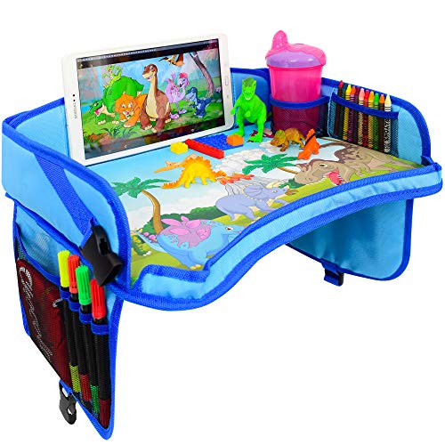 ecoZen Lifestyle Kids Travel Tray & Toddler Lap Desk Organizer - Airplane and Car Seat Table for Road Trip Essentials - Airplane Must Haves for Toddlers - Carseat Tray Kid Travel - Lap Table - color: Blue