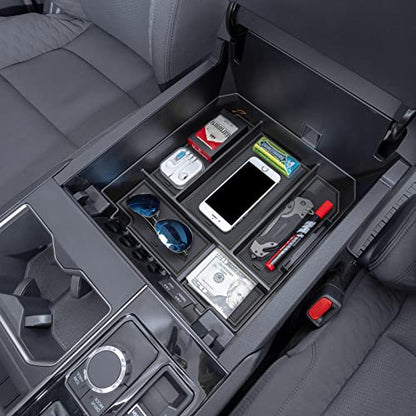 JDMCAR Center Console Organizer Compatible with 2022-2025 2026 Toyota Tundra Accessories and 2023-2026 toyota sequoia Armrest Secondary Storage Box ABS Material with Non-Slip Mats (Black Trim) - color: black