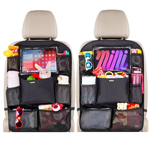 PIDO Car Seat Organizer for Backseat, Back Seat Organizer for Kids with Touch Screen Tablet Holder and 8 Pockets, Car Travel Accessories, Road Trip Essentials for Kids, 2 Pack