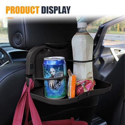 Car Cup Holder Tray, Foldable Detachable Car Headrest Backseat Organizer, Multifunctional Adjustable Food Table Tray, Universal Auto Travel Accessories for Most Cars/Trucks/SUVs (Grey) - color: Grey