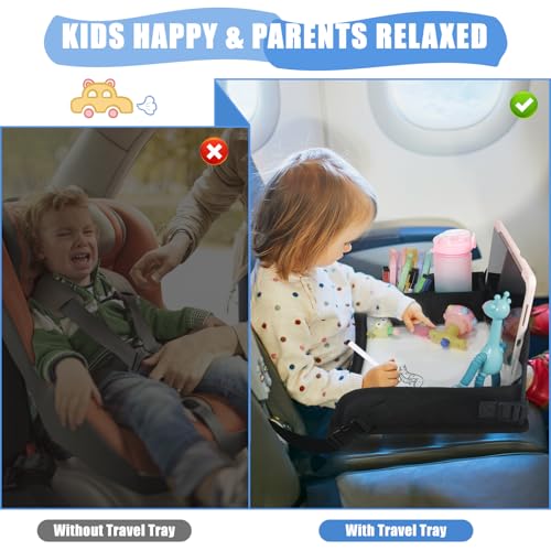 Upgraded Kids Travel Tray for Airplane - Toddler Car Seat Table Tray, Road Trip Essentials for Boys & Girls, Carseat Lap Desk for Kids Road Trip Activities, Black - 2 PCS - color: Black - 2 PCS