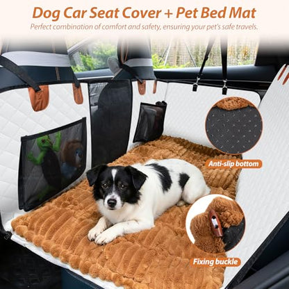 Dog Car Seat Cover Set for Back Seat, Back Seat Cover + Pet Bed Mat Perfect with Mesh Window, Hammock 600D Heavy Duty Scratch Proof Nonslip Durable Soft Back Seat Covers for Cars Trucks and SUVs - color: Khaki