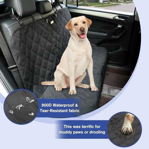 ALLANSING XL Back Seat Cover for Full-Size Trucks/SUVs Rear Split Bench, Heavy Duty 900D Waterproof Non-Slip Car Seat Protector for Messy Kids & Drooling Dogs, Easy Clean (Black) - size: X-Large-60"W