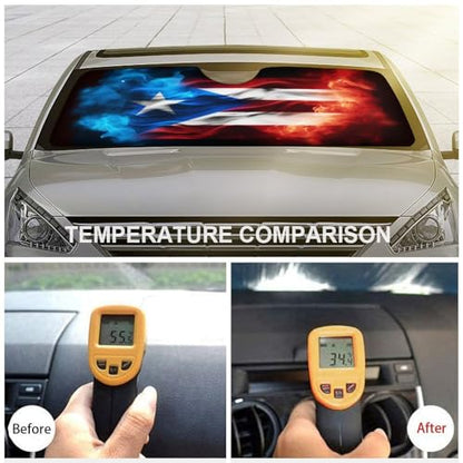 Puerto Rico Flag Windshield Sun Shade Foldable Reflective Sun Shade Blocks UV Rays,Car Interior Accessories