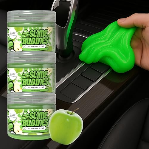 Slime Buddies Car Cleaning Gel Putty - 3 Pack Apple Scented Interior Detailing Tool for Cup Holder, Air Vent & Keyboard - Reusable Auto Detailing Accessories - Dust Remover Goop - Gifts for Men Women - color: 03 Pack Apple