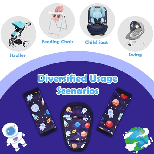 3 Pcs Car Seat Stroller Straps Pads for Baby, Newborn Soft Shoulder Strap and Crotch Covers, Universal Shoulder Straps Pads for Car Seat, Pushchair, High Chair (Starry Sky) - color: Starry Sky