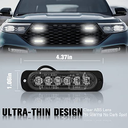DIBMS LED Emergency Strobe Lights Bar 8x White 6 LED Strobe Warning Emergency Flashing Light Caution Construction Hazard Light Bar For Car Truck Van Off Road Vehicle ATV SUV Surface Mount - color: White