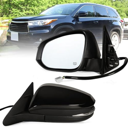 Left Driver side Mirror Fits 2014-2019 Toyota Highlander With Power Glass, Heated,Turn Signal and Manual Folding,Without Blind Spot Match Black Replace 87940-0E130(6Pins) - color: Black, size: 6Pins-Left