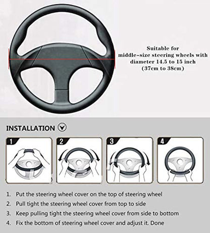 Labbyway Carbon Fiber Steering Wheel Cover, Universal 15 inch, Breathable, Anti-Slip, Warm in Winter and Cool in Summer, Black - color: Carbon Fiber Black