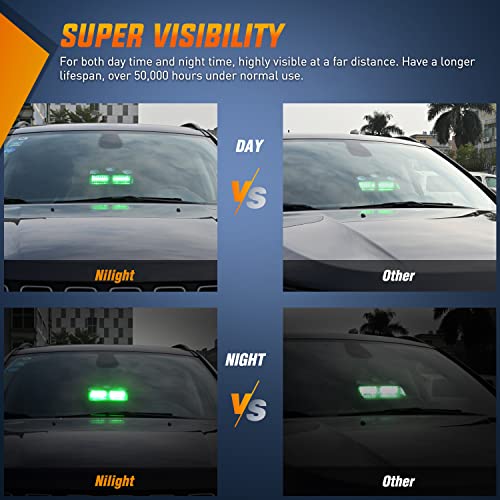 Nilight Green Emergency Strobe Lights Windshield Hazard Warning Safety Flash Light with Suction Cups Super Bright LED Lights for Police Enforcement Firefighters Vehicle Truck - color: Green