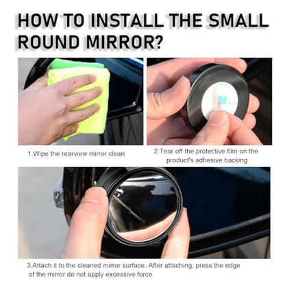 2 PCS Car Blind Spot Mirror, 360 Degree Large Viewing Angle Round Mirror, 2" HD Glass Convex, Universal for Cars SUV and Trucks (Black) - color: Black
