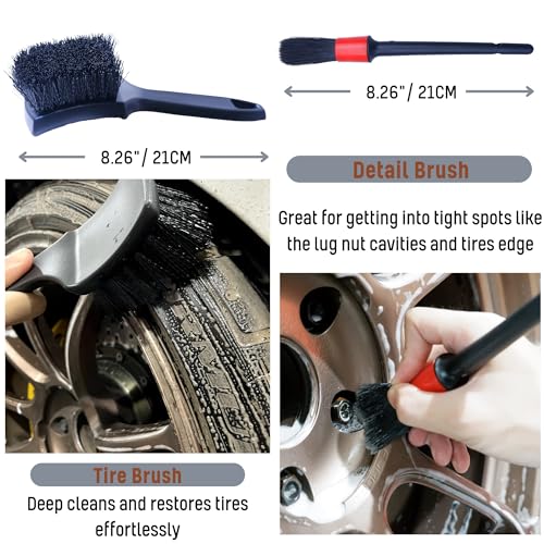 oesee Refined Long Handle Car Wheel Brush Arsenal, Soft Wheel and Rim Brush,Tire Brush, Bendable & Durable Car Wheel Rim Cleaner Brush Set for Cleaning Wheel and Tire, Large, Grey & Black - size: 4 Packs