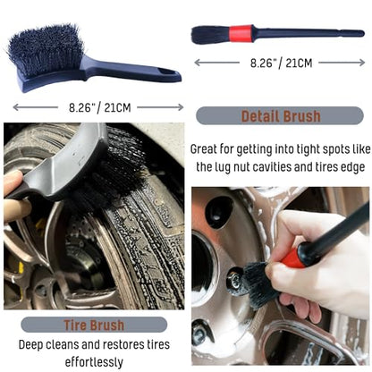 oesee Refined Long Handle Car Wheel Brush Arsenal, Soft Wheel and Rim Brush,Tire Brush, Bendable & Durable Car Wheel Rim Cleaner Brush Set for Cleaning Wheel and Tire, Large, Grey & Black - size: 4 Packs