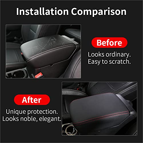 LECART Armrest Cover for Jeep Gladiator Accessories Wrangler JL JLU 2018-2022 Car Center Console Cover Black Leather Red Stitches Auto Interior Anti-Scratch Protector Pad