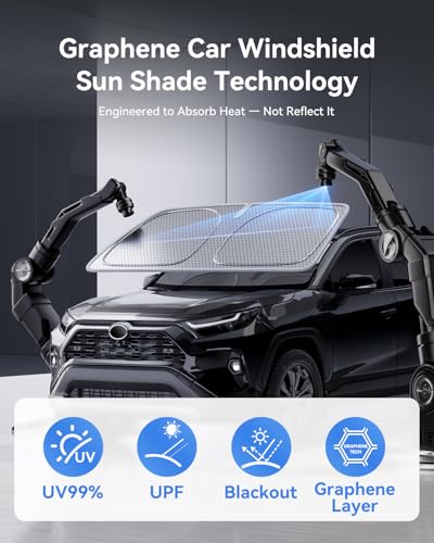 helloleiboo Graphene Car Windshield Sun Shade Car Sun Shade for Windshield with Heat Absorption Coating Foldable Design with UV Protection to Keep Your Car Interior Cooler Silver (X-Large-61 × 34 in) - size: 61*34 Inches